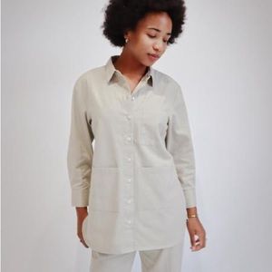 Marvin Ruby Sz Medium Birdie Cotton Button Chore Shirt Grey Lagenlook Minimalist